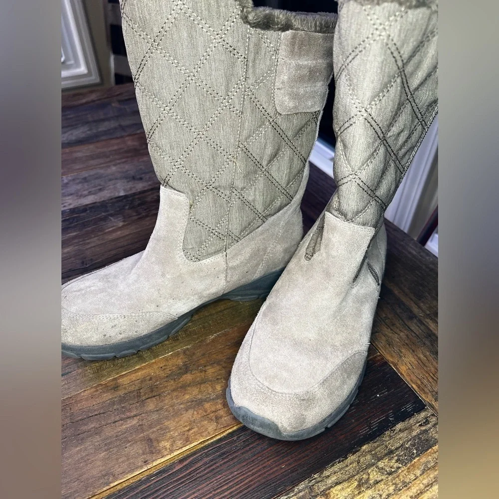 Lands End Womens cream Quilted Suede All Weather Mid-calf (S1)